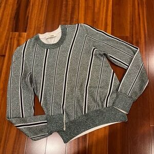 Cedric Charlier Green Sweater Shiny Lurex Crew Neck Long Sleeve Stripe Medium